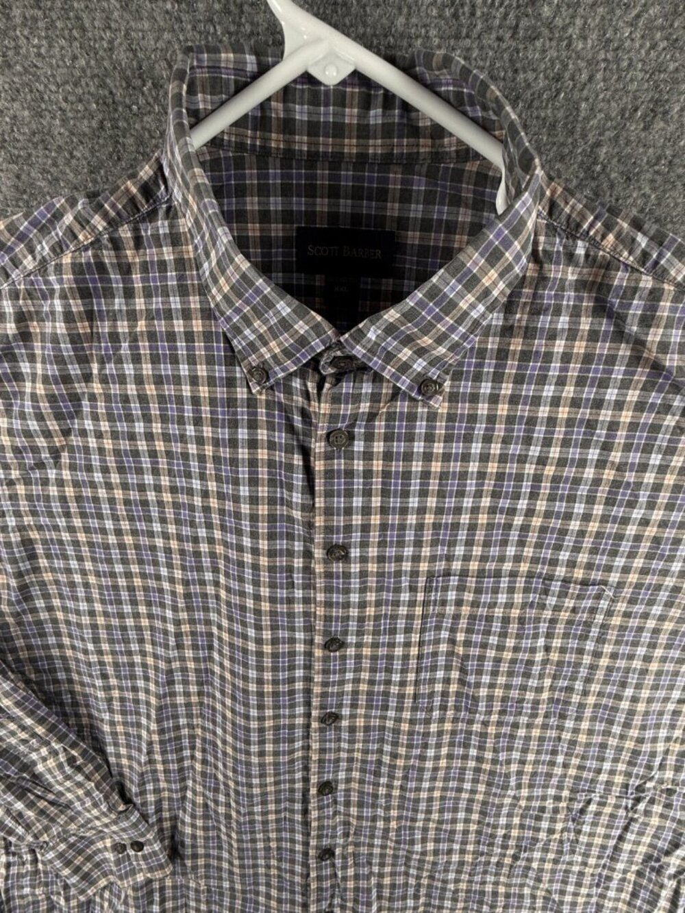 Scott Barber 2XL Long Sleeve Button Up Shirt Men Check Blue Gray Cotton Business